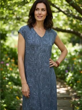 J. Jill Soft Blue Chevron V-Neck Maxi Dress – Women’s M